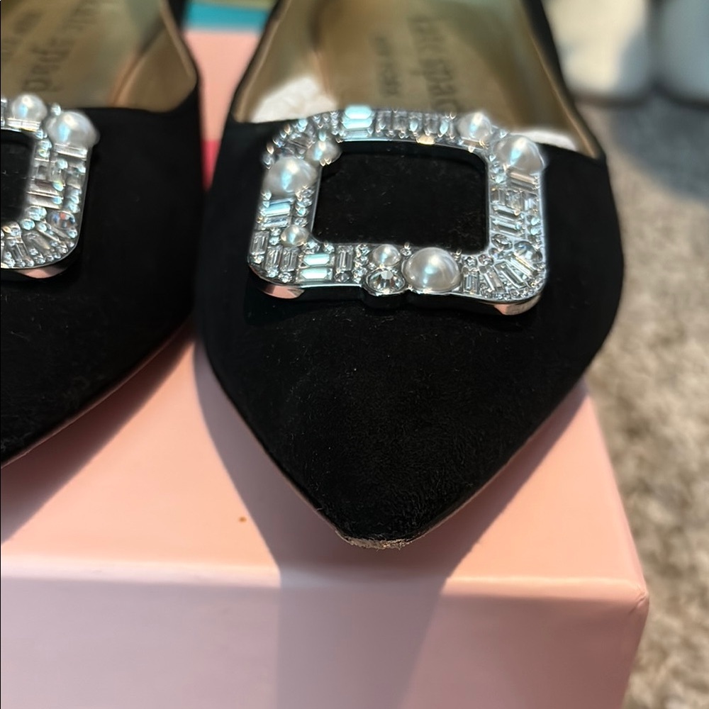 Kate Spade New York Black Embellished Pointed Toe Flats - Picture 2 of 6